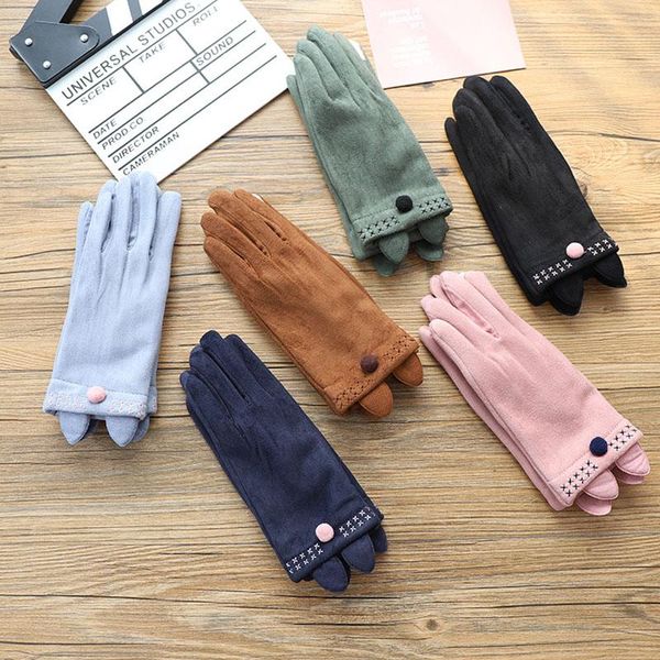 

fingerless gloves 300pairs / lot women mittens suede fabric warm screen solid color lady winter driving, Blue;gray