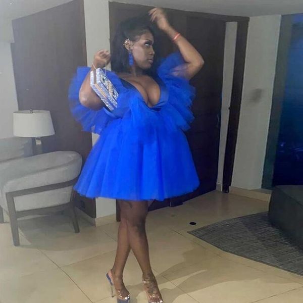 

royal blue plus size mini tulle tutu dress deep v neck birthday party pgraphy shoot tulle gowns yong girls prom dresswear, Black