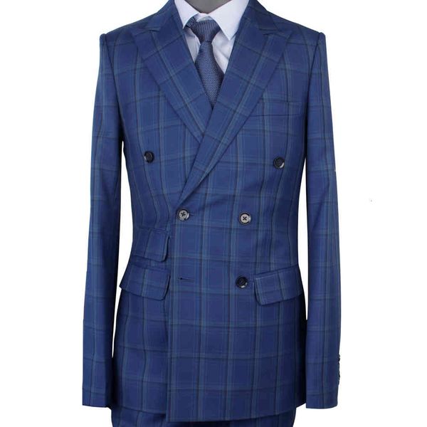 

men's suits & blazers 2021 luxury fashion blue plaid custom made smart casual men for wedding dress costume suit pants sets male, White;black