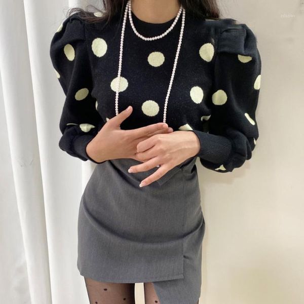 

polka dot chic elegant fashion blouses termperament puff sleeved shirt fall casual 2021 women's sweater sweaters, White;black