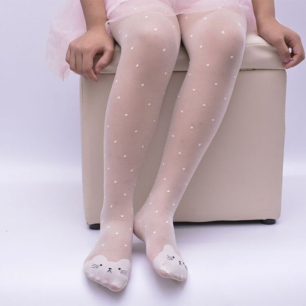 Meia-calça de renda verão para bebê menina meia-calça transparente fina de seda branca preta meia-calça adorável Dot Cat 1-9 anos