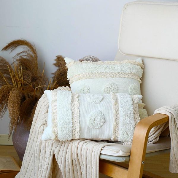 Yastık örtüsü dekoratif tufting yastık kılıfı modern basit geometrik noktalar şerit kanepe sandalye yatakları kuzusun dekorasyon yastık/dekoratif