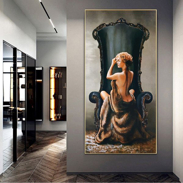 Pittura a olio vintage Stampa Donna sexy Poster Wall Art Canvas Painting Ritratto Immagine per ragazze Camera da letto e soggiorno Decor