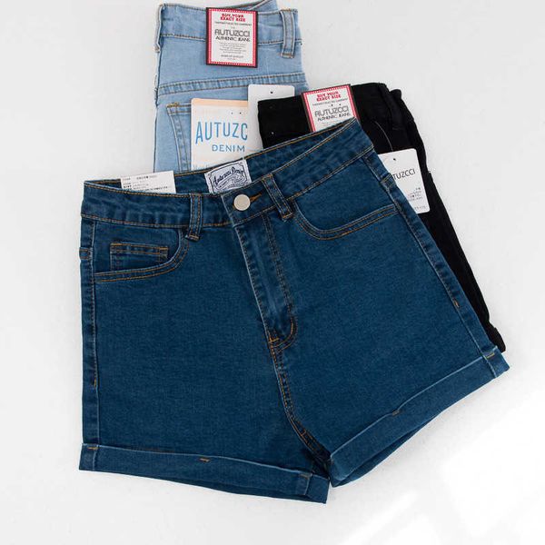 

women's jeans classic simple solid color high waist curled denim shorts, Blue
