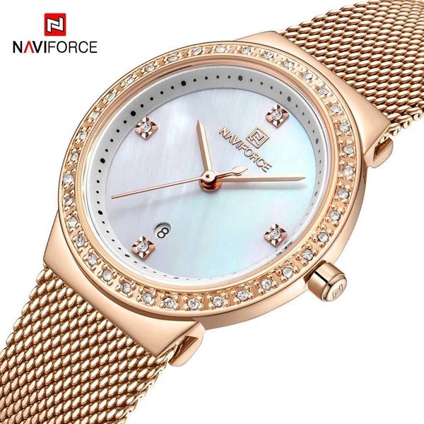 NAVIFORCE Luxus Damenuhr Mode Stahl Mesh Gürtel Roségold Quarz Damen es Casual Wasserdicht Handgelenk 210616