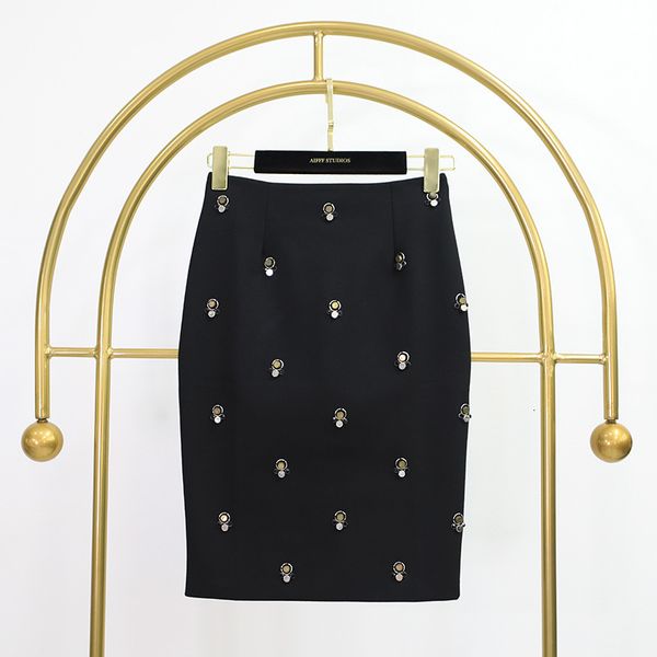 

dress d family fashion show high goods manual bead nailing heavy industry elastic temperament hip wrap waist skirt can be worn in spring,, White;black