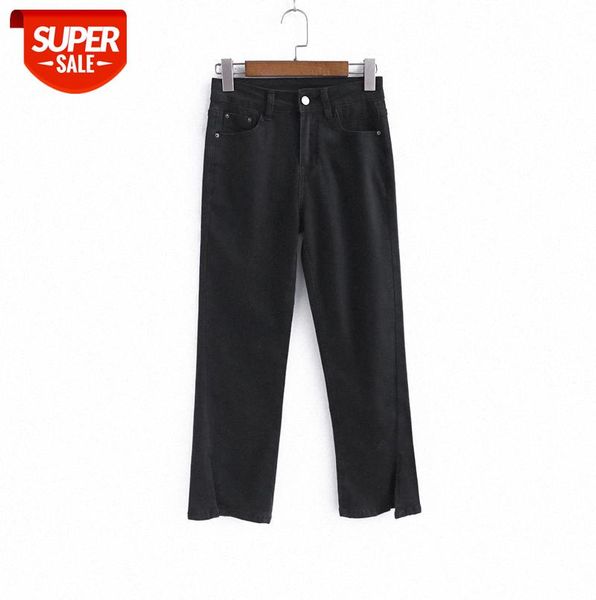 

li zhiqi high-waist split straight-leg jeans loose and thin black cropped trousers with cigarette 110643 #ms0i, Black;gray