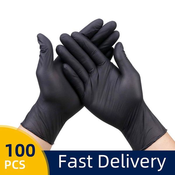 

100pcs disposable nitrile gloves work kitchen waterproof clean black