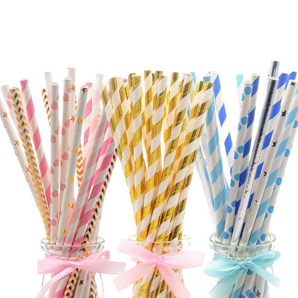 

disposable dinnerware 25pcs/lot paper straws for kids birthday wedding decorations event party christmas supplies creative mixed colors