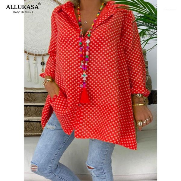 

women's blouses & shirts allukasa bohemian polka dot shirt summer long sleeve loose ladies fashion casual gothic harajuku 5xl womens, White