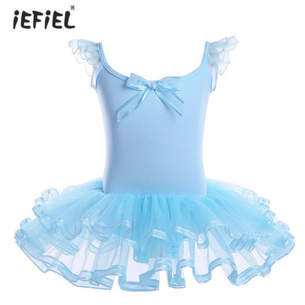 

girl's dresses girls ballet kids gymnastics leotard tutu dancing wear costumes ruffled sleeve dress kid dance, Red;yellow
