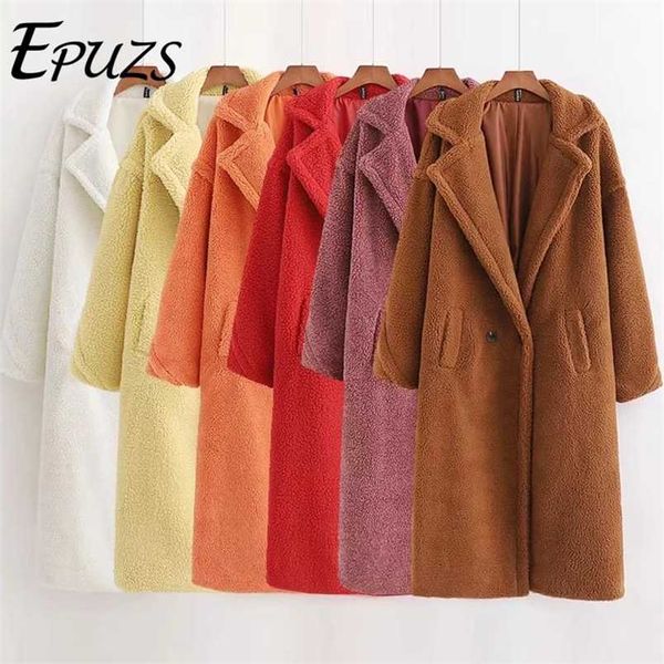 

winter red pink teddy coat women faux fur coat vintage thick warm long winter coat women teddy jacket lady lambswool outwear 211007, Black