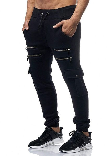 

fashion boutique pants 2021 solid color double zipper casual men's, Black