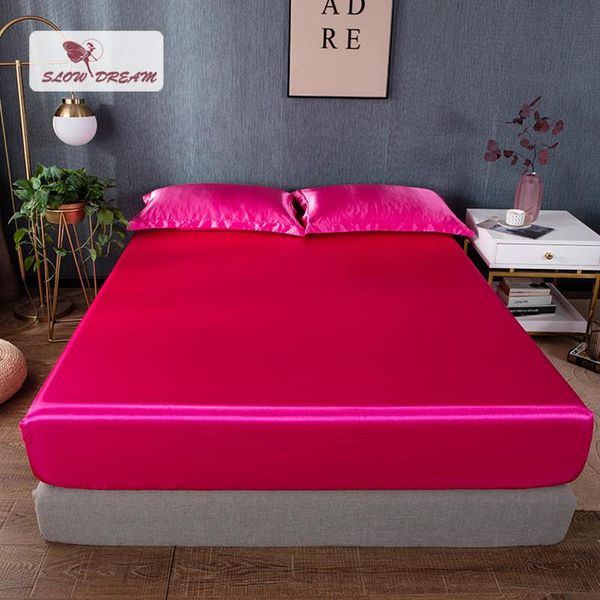 

sheets & sets slowdream 1pcs satin silky rose red home textiles bedding fitted sheet for child double single queen king mattress cover
