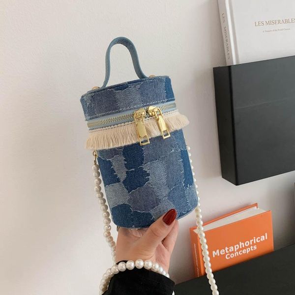 

evening bags latest style canvas shoulder casual brand fashion pearl chain crossbody for women easy matching bucket bag