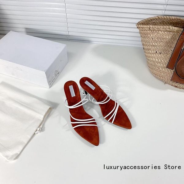 

ins fashion blogger handmade women slippers pointed toe sandals 2021 summer ribbon design high heels prom party shoes, Black