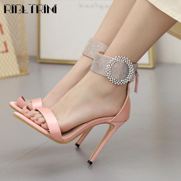 

female open toe ankle strap cover heel shoes rhinestone high heels women sandals party dress, Black