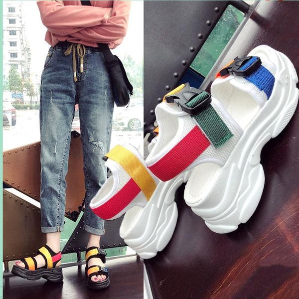 

women fashion open toe buckle sandals summer beach slippers casual sneakers outdoor hight heel, Black