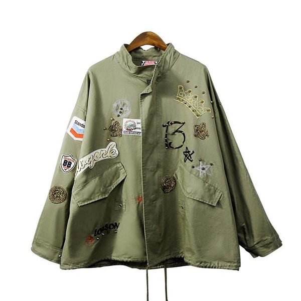 

women's jackets 2021 army green cotton coat women jacket fashion bomber embroidery applique rivets oversize, Black;brown