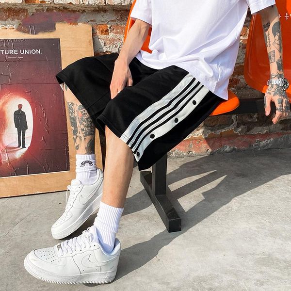 

men's shorts summer hip hop ins funny strip five point men high street tide brand short pants retro oversize fastene, White;black