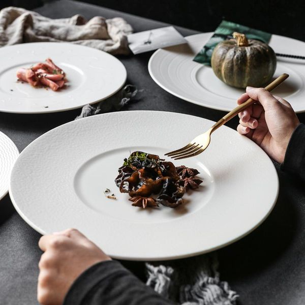 

modern large white ceramic plate steak pasta western tableware restaurant el round display kitchen tool porcelain dishes & plates