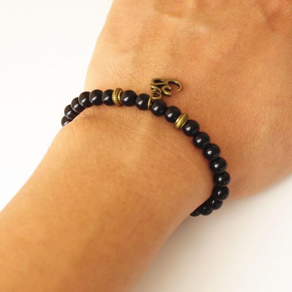 

beaded, strands 6mm black onyx stone beads strand charm chakra mala bracelet lucky prayer tibetan buddhist om for women