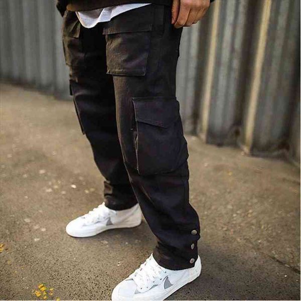 

fashion spring and autumn street women pant trend multi pocket loose track pants outdoor jogging hip hop overalls, Black