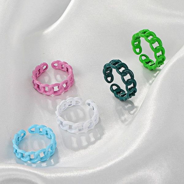 

cluster rings colorful plating chain shape ring 7mm wide for vintage gothic chunky midi antique jewelry accessory, Golden;silver