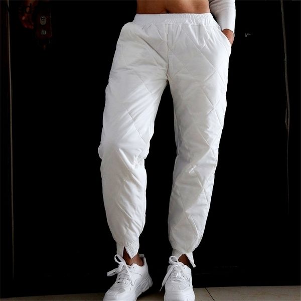 

winter down pants women warm soft thick female high waist plus size casual pant windproof outdoor sportswear ladies trousers 211115, Black;white