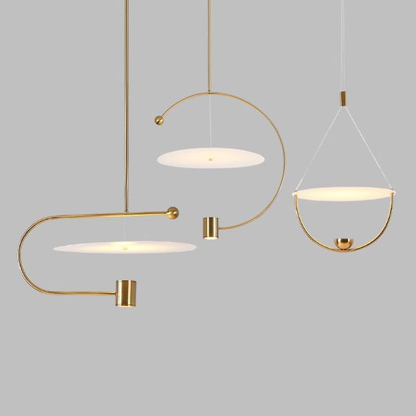 

pendant lamps light luxury chandelier golden nordic art restaurant circular minimalist line bedroom model room decorative