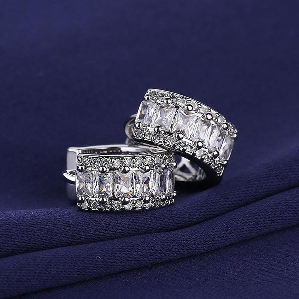 

stud hip hop earrings hoop fashion zircon bling male and female, Golden;silver