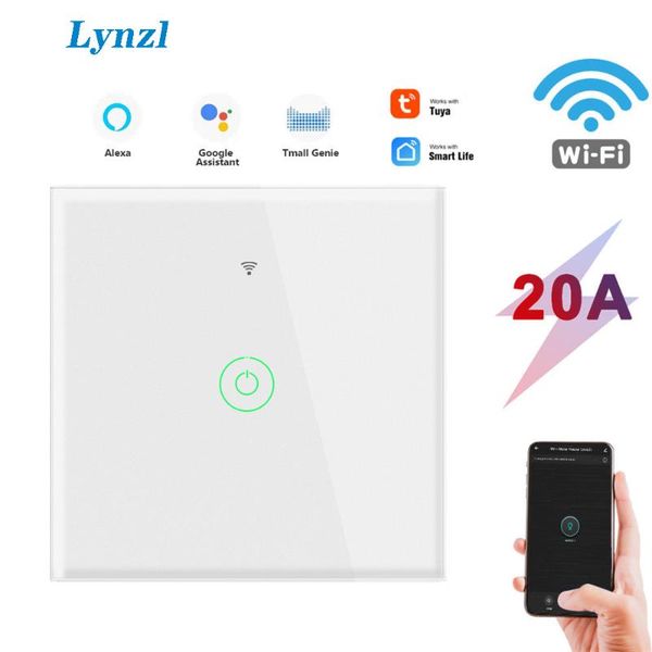 

smart home control tuya wifi switch alexa voice touch glass on off panel wireless for water heater air-condition fridge 4400w 20a