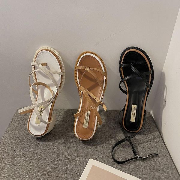

sandals women's shoes summer 2021 thick mid-heel simple high-heeled platform designer dress, Black