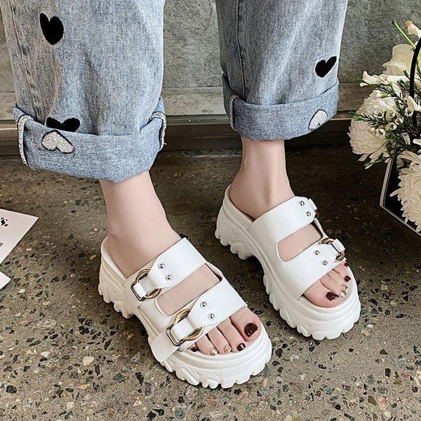

platform wedge slippers sandals women open toe shoes summer casual outdoor thick sole slides zapatos mujer, Black
