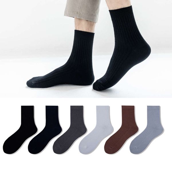 

men's socks spring autumn medium tube pure cotton men's color double needle business breathable sweat absorbing, Black