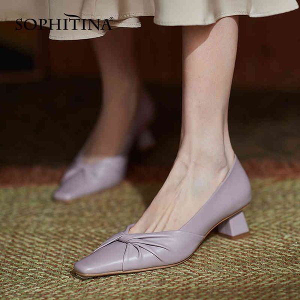 

sophitina classic women pumps butterfly-knot purple retro lady shoes leather handmade wild square toe female shoes spring ao107 210513, Black