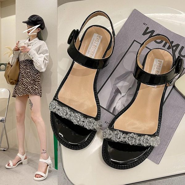 

sandals women summer fashion women's 2021 solid color round head comfortable open toe high heel shoes shallow, Black