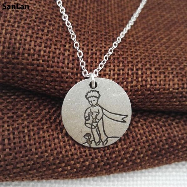 

1pcs arrival the little prince necklace with his rose under moon gift for her reader book lover sanlan pendant necklaces, Silver