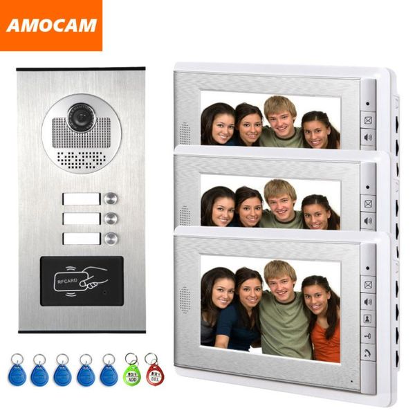 

2/3/4 units apartment intercom system video door phone kits aluminum alloy camera 7" monitor doorbell 7 id keyfob phones