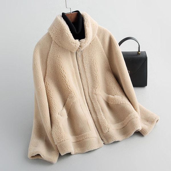 

women's wool & blends 2021 casual short fur coat fashion autumn korean imitation granular sheep sheared, Black