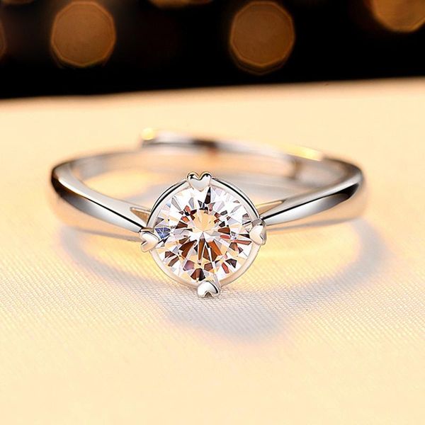 

cluster rings vintage 100% 925 sterling silver created heart wedding for women pass diamond test high-end party jewelry fine, Golden;silver