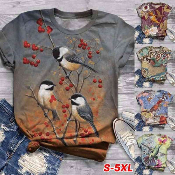 

women's t-shirt fashion floral hummingbird print fitness short sleeve a8uh, White