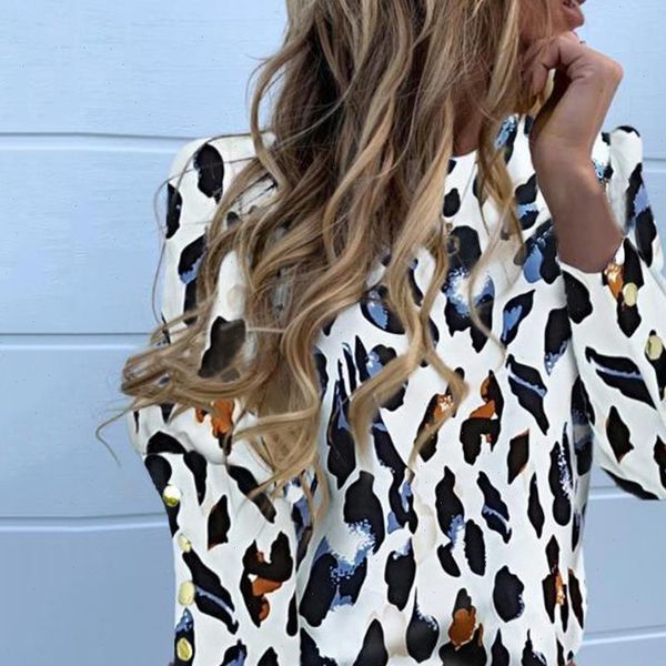 

women shirts muyogrt elegant puff shoulder blouse office lady summer metal buttoned pineapple print long sleeve, White