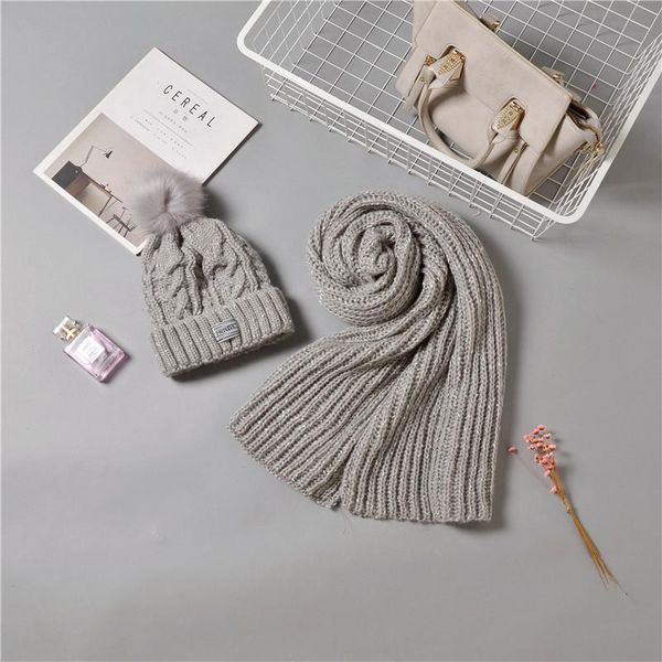 

beanie/skull caps women winter hat & scarf set add fur lined flanging cap stylish wool beanie female warm thick knitted, Blue;gray