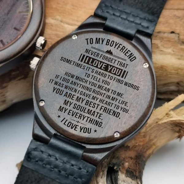 

to the back of person i love carved blessing language leather watch with sandalwood wristwatches, Slivery;brown