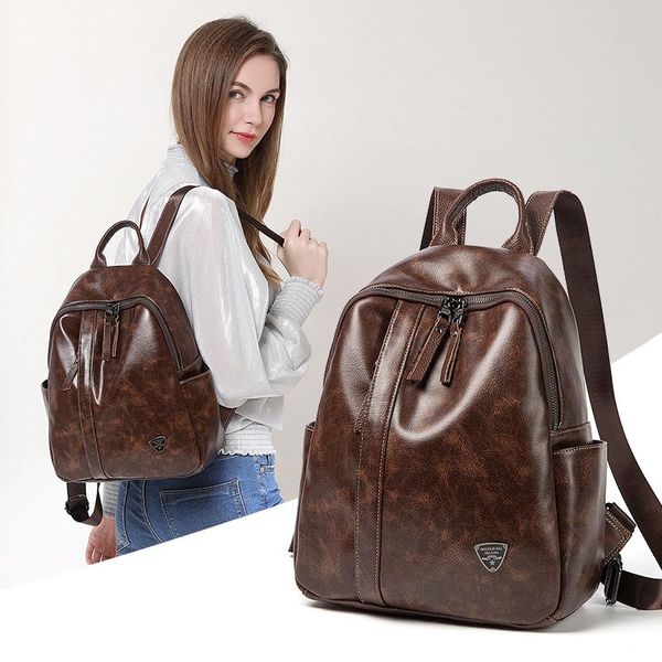 

backpack oil wax leather women 2021 anti-theft double shoulder bag women's large capacity soft travel
