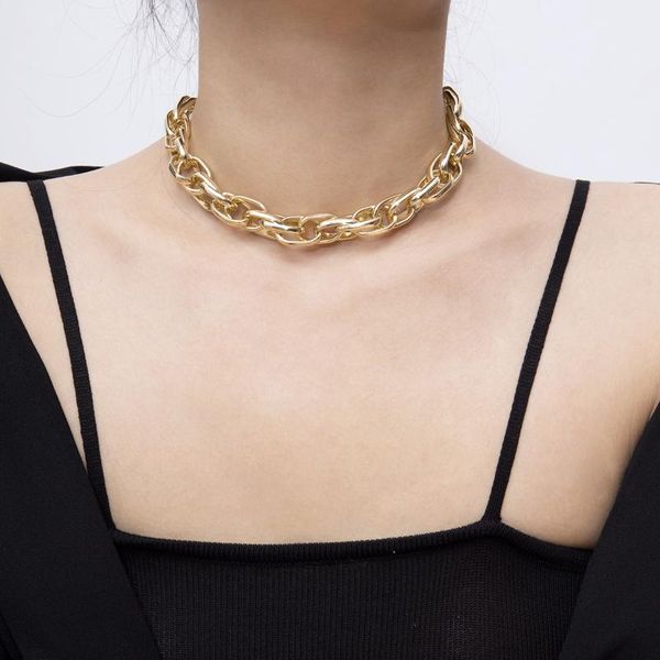 

chains 30+10cm geometric hollow pattern short decorated female cuban rope link chain necklace chokers for women jewelry, Silver