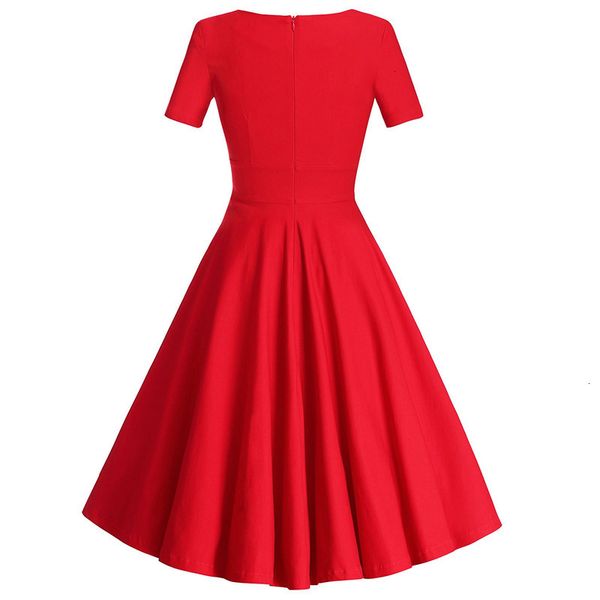 

dresses hepburn 50's casual square neck short sleeve bow ruffled dress, Black;gray