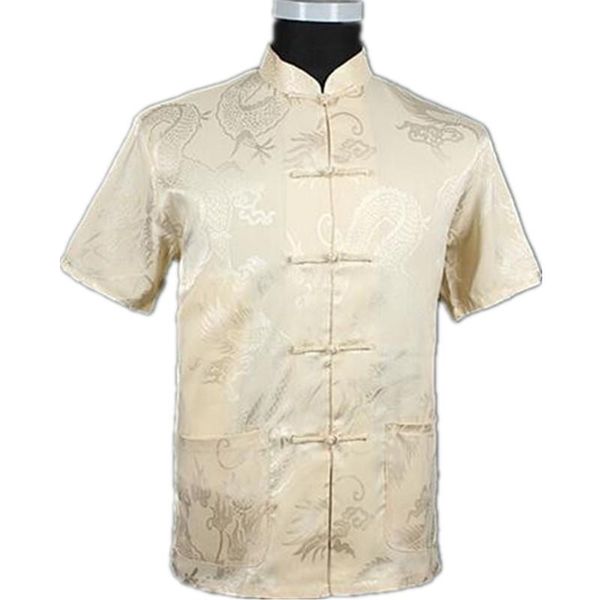 

beige chinese men summer leisure shirt silk rayon tai chi shirts plus size  l xl xxl xxxl m061307 men's casual, White;black