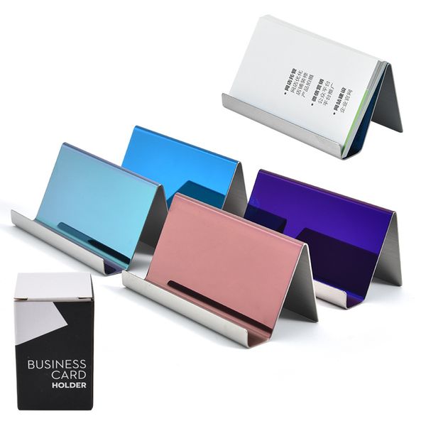 4 Farben High-End-Visitenkartenhalter aus Edelstahl, Präsentationsständer, Desktop-Tisch-Organizer
